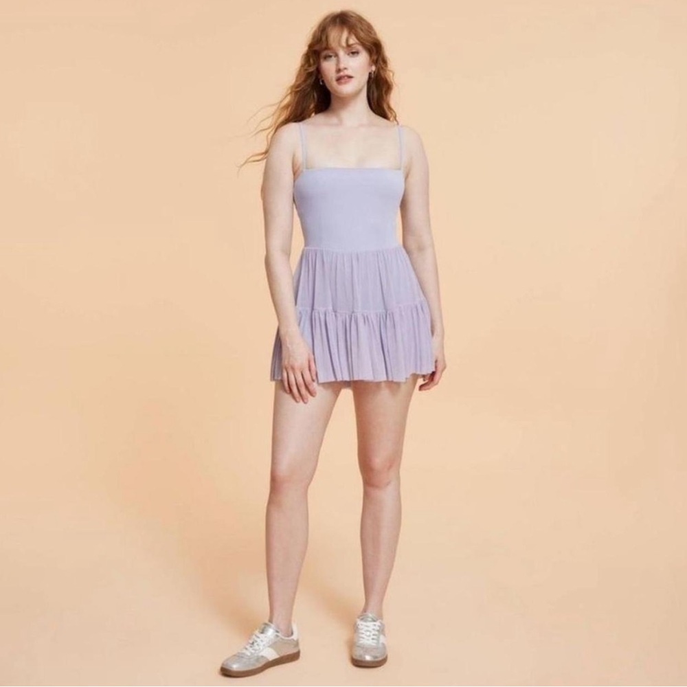 Tiered Lilac Mini Dress with Square Neck